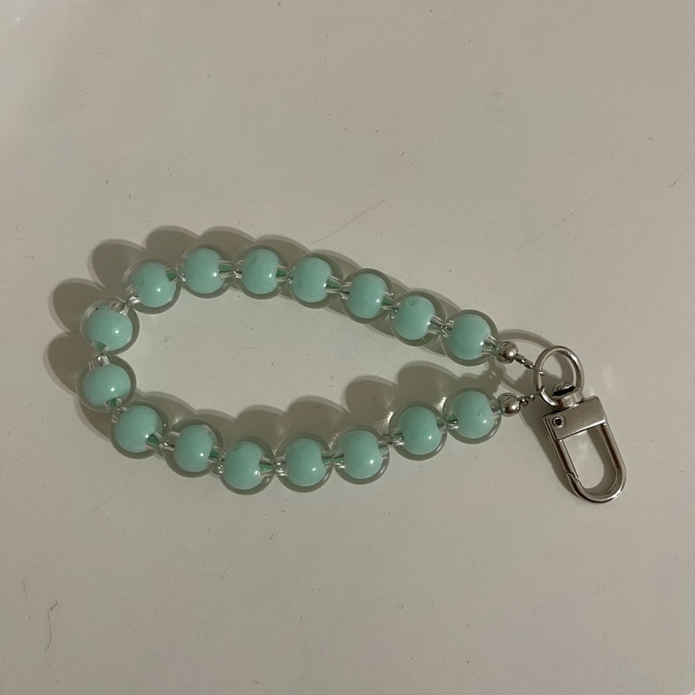Mint Green Beaded Keychain Bracelet